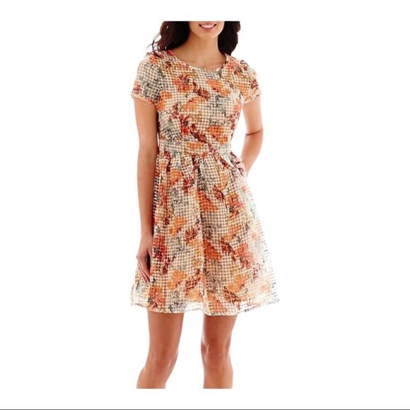 Danny & Nicole Orange Floral Print Fit & Flare Midi Dress; SZ 10;Great Condition - Picture 1 of 12